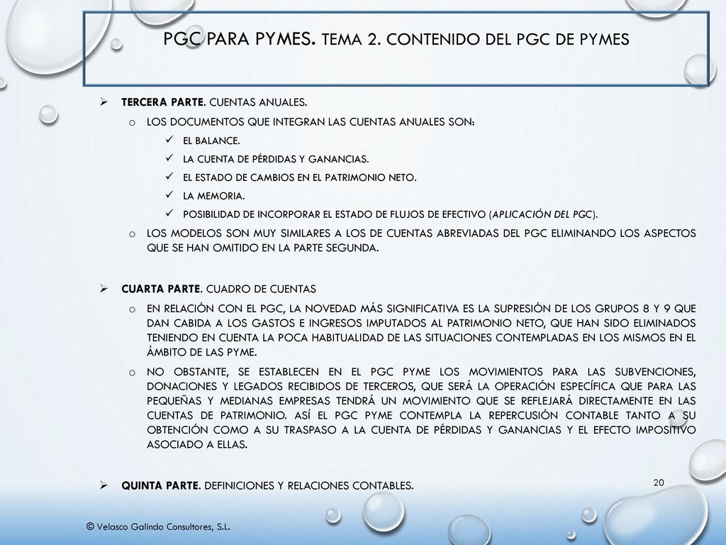 PGC para PYMES. Tema 2. Contenido del PGC de PYMES