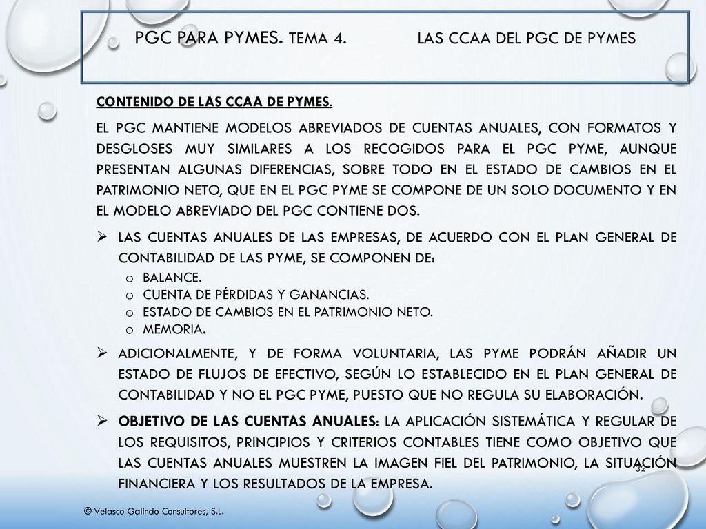 PGC para PYMES. Tema 4. Las CCAA del PGC de PYMES