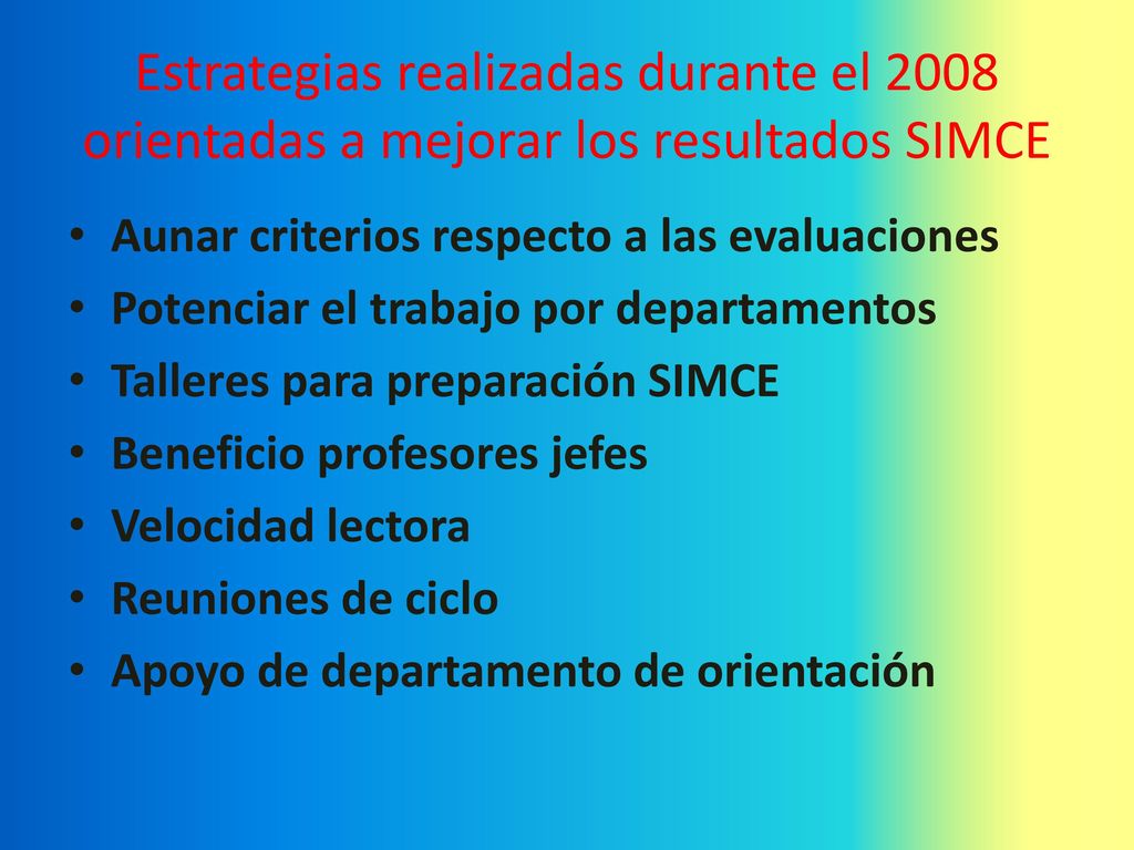 Estrategias realizadas durante el 2008 orientadas a mejorar los resultados SIMCE