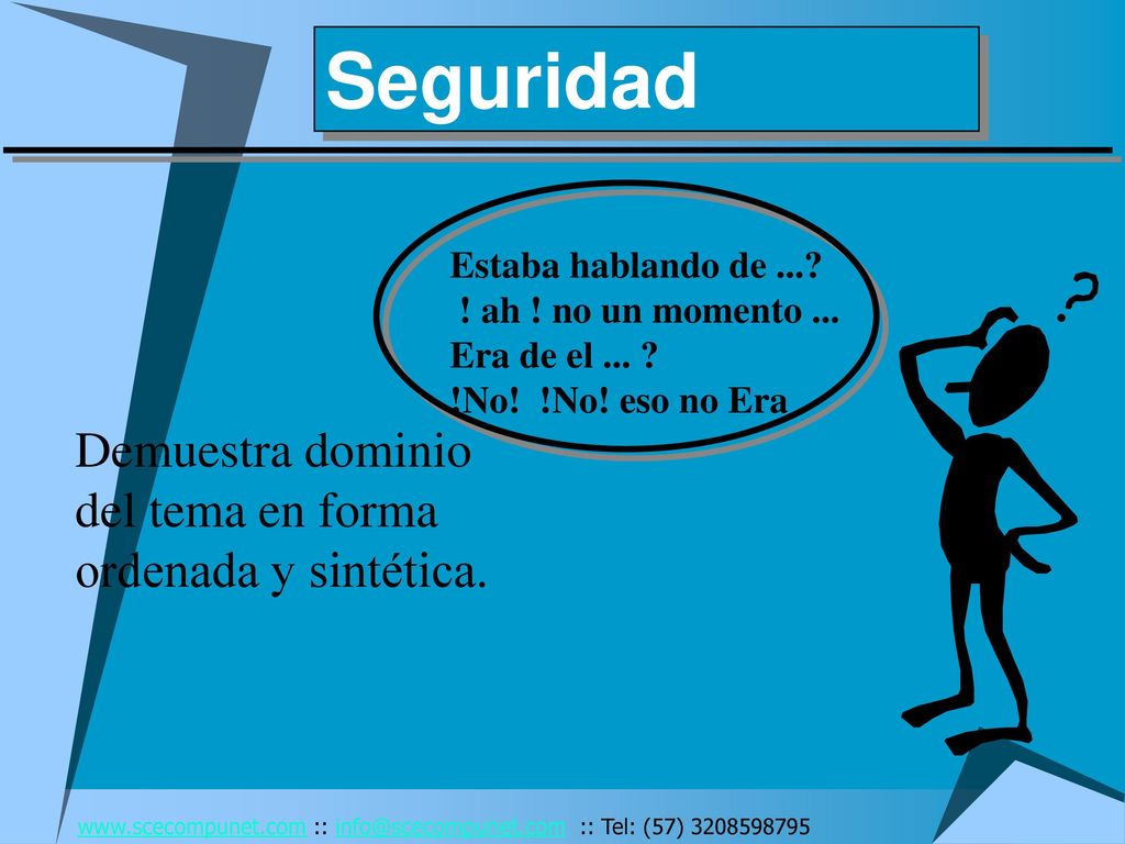 Seguridad Demuestra dominio del tema en forma ordenada y sintética.