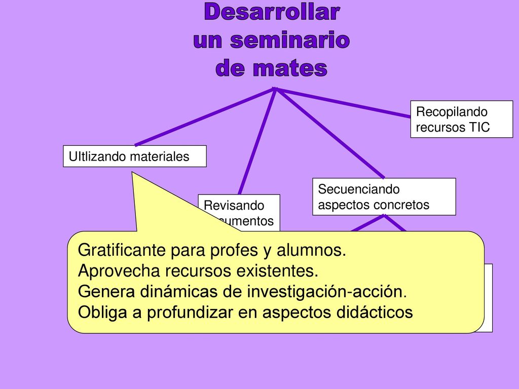 Desarrollar un seminario de mates Gratificante para profes y alumnos.