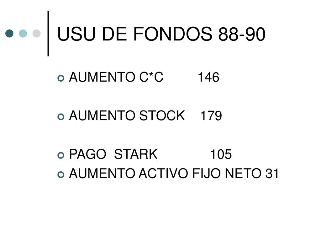 USU DE FONDOS AUMENTO C*C 146 AUMENTO STOCK 179 PAGO STARK 105