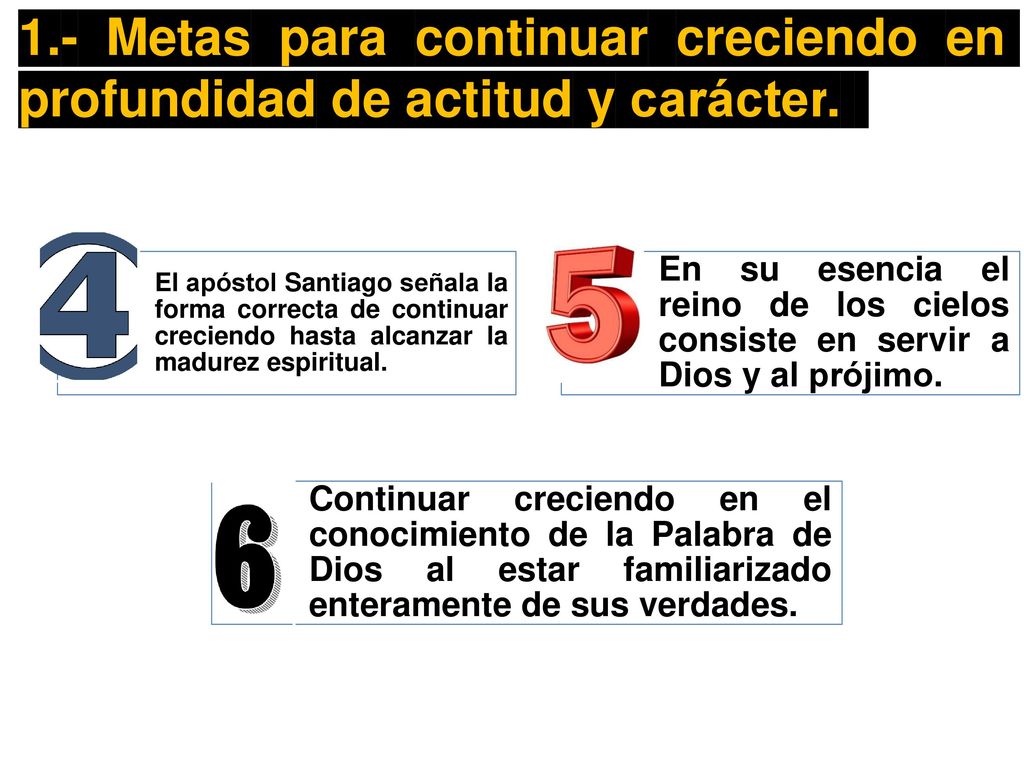 1.- Metas para continuar creciendo en profundidad de actitud y carácter.