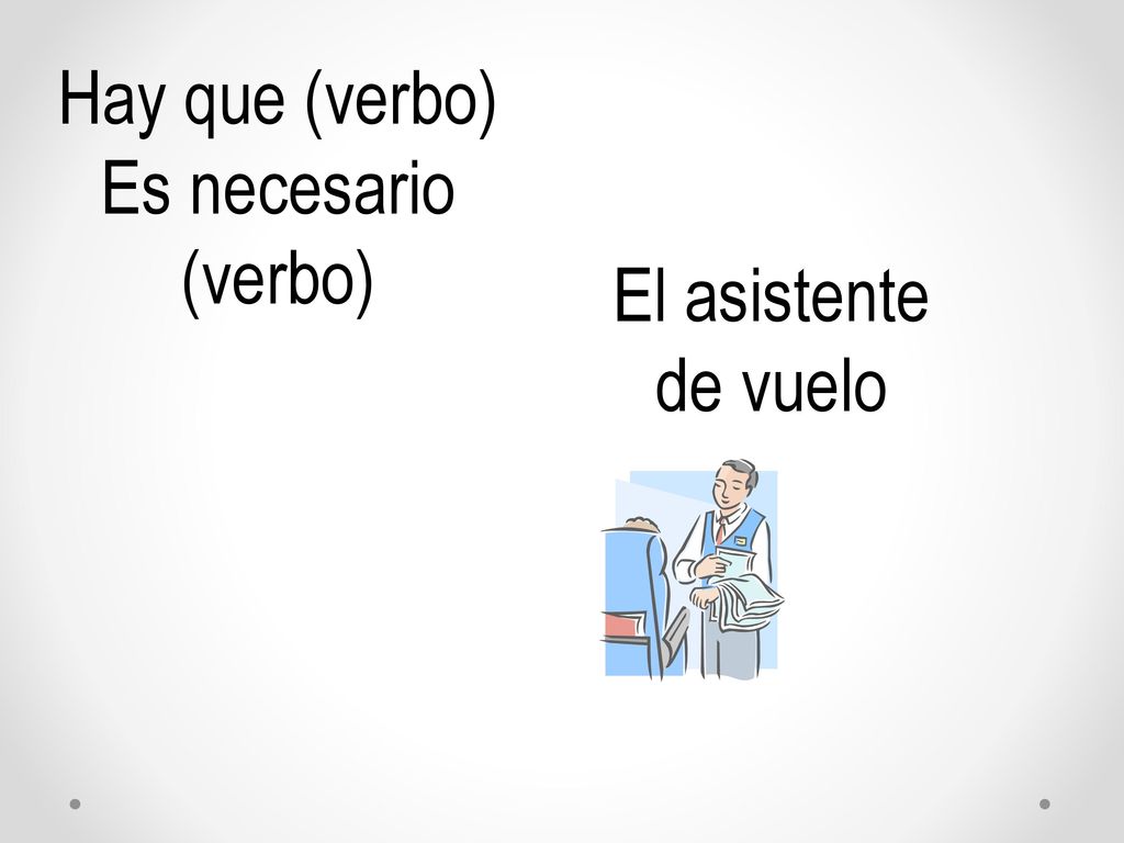 Hay que (verbo) Es necesario (verbo) El asistente de vuelo