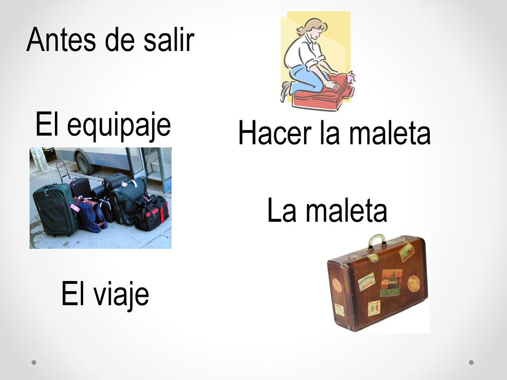 Antes de salir El equipaje Hacer la maleta La maleta El viaje