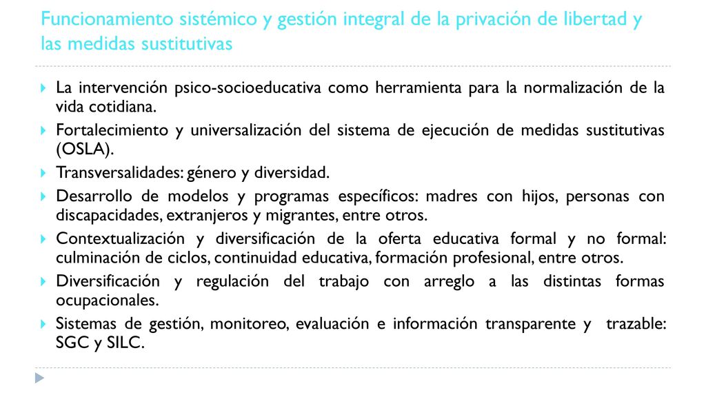 Funcionamiento sistémico y gestión integral de la privación de libertad y las medidas sustitutivas
