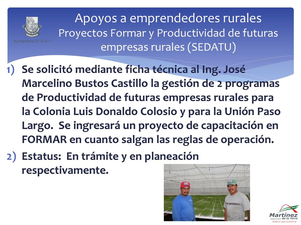 Apoyos a emprendedores rurales Proyectos Formar y Productividad de futuras empresas rurales (SEDATU)