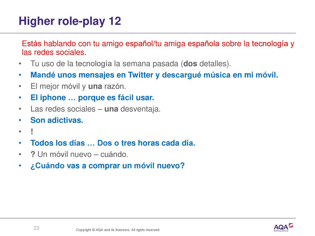 Higher role-play 12 Estás hablando con tu amigo español/tu amiga española sobre la tecnología y las redes sociales.