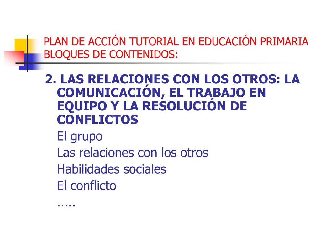 PLAN DE ACCIÓN TUTORIAL EN EDUCACIÓN PRIMARIA BLOQUES DE CONTENIDOS: