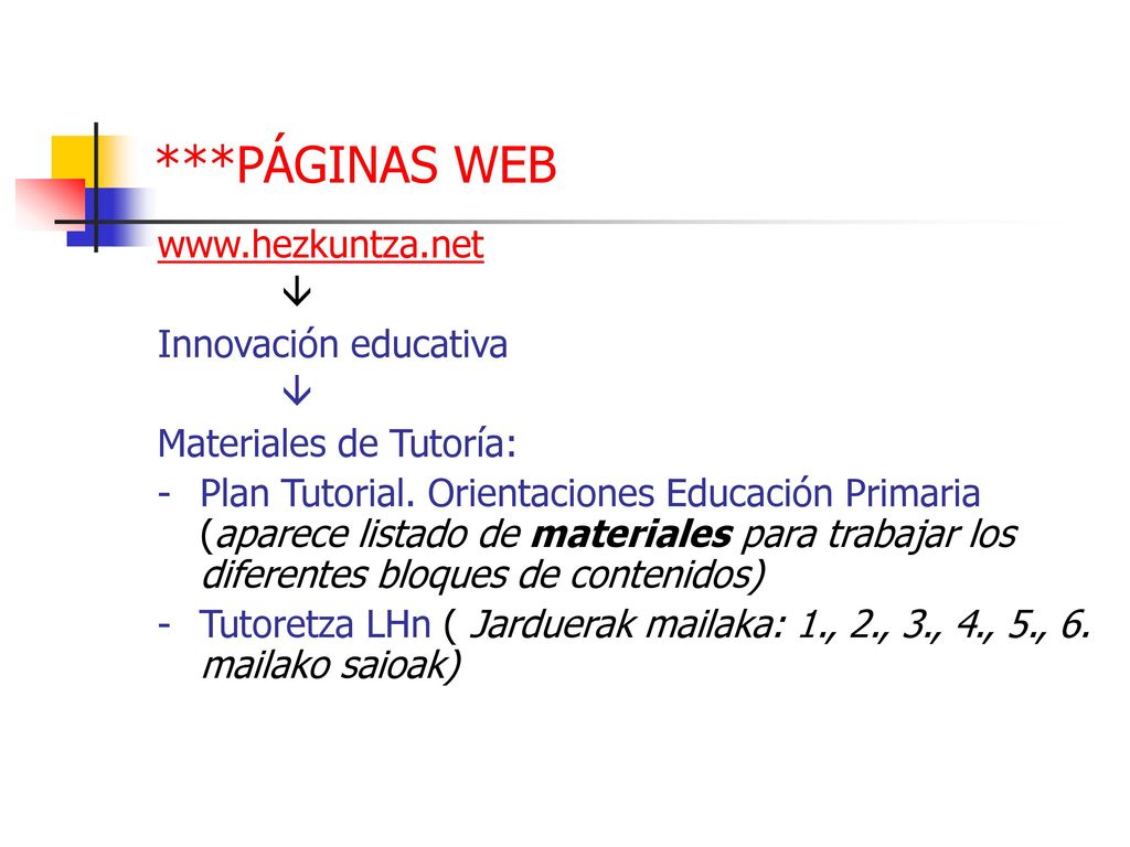 ***PÁGINAS WEB    Innovación educativa. Materiales de Tutoría: