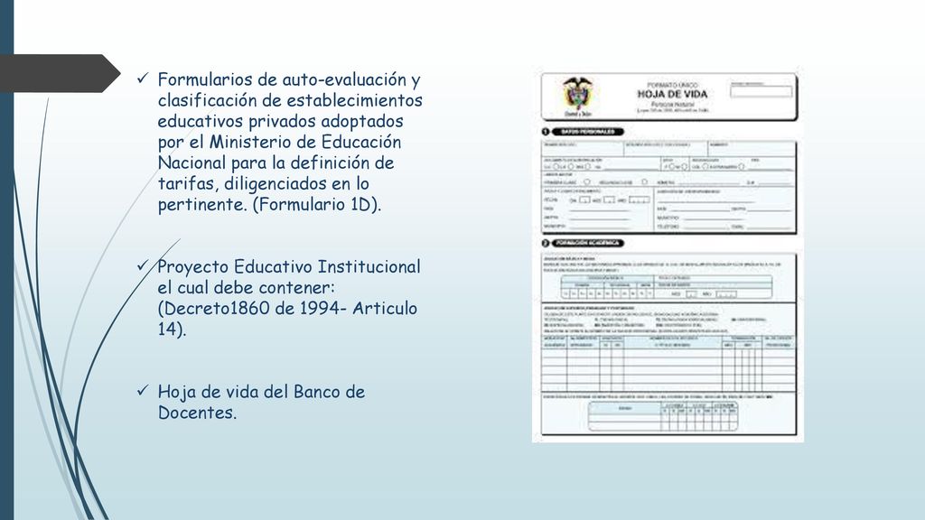 Formularios de auto-evaluación y clasificación de establecimientos educativos privados adoptados por el Ministerio de Educación Nacional para la definición de tarifas, diligenciados en lo pertinente. (Formulario 1D).