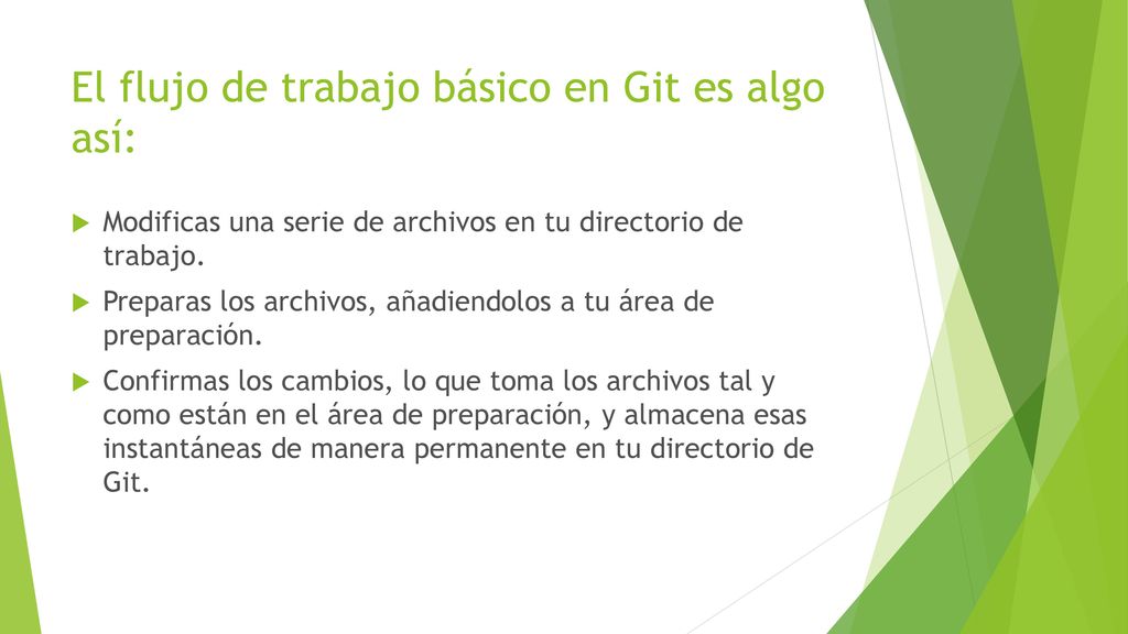 El flujo de trabajo básico en Git es algo así: