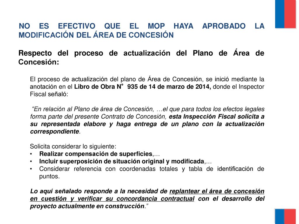 Respecto del proceso de actualización del Plano de Área de Concesión: