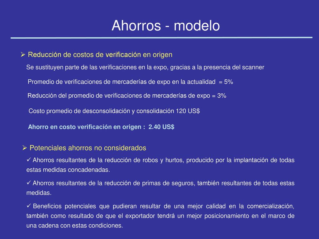 Ahorros - modelo Reducción de costos de verificación en origen