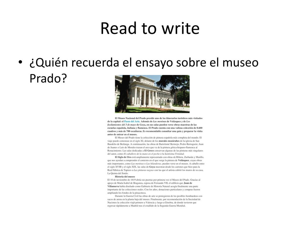 Read to write ¿Quién recuerda el ensayo sobre el museo Prado