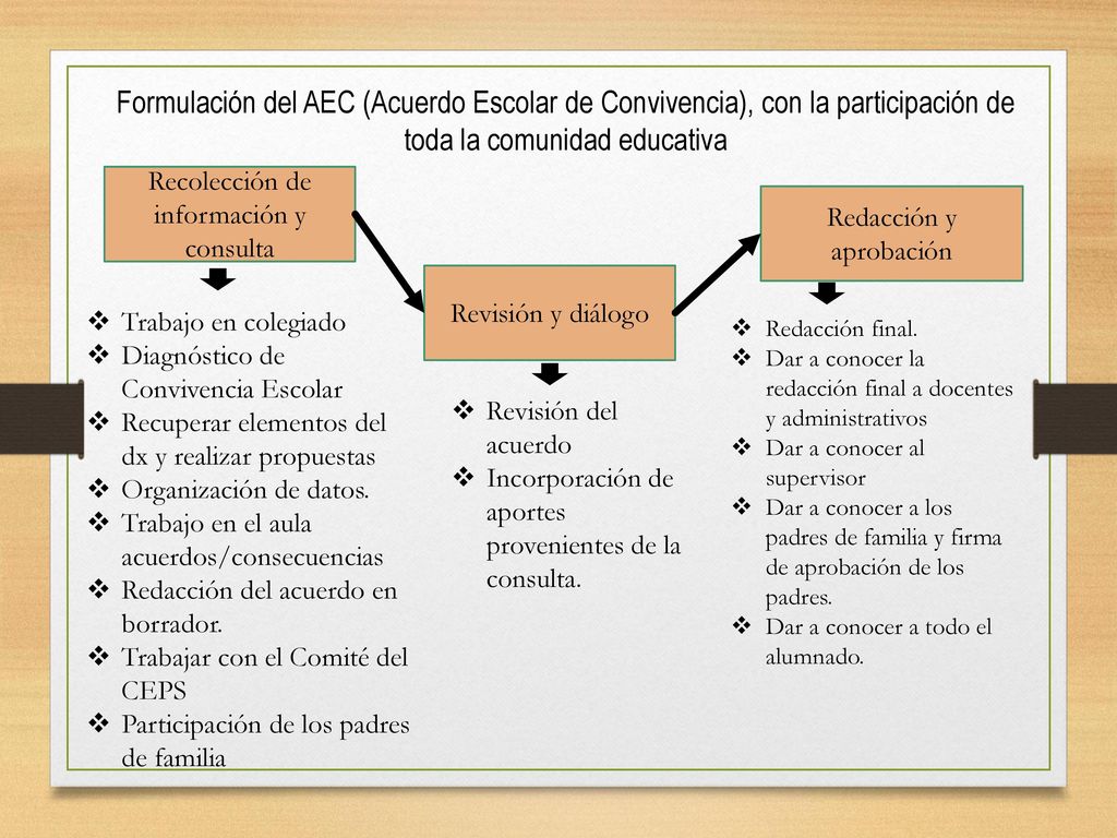 Formulación del AEC (Acuerdo Escolar de Convivencia), con la participación de toda la comunidad educativa