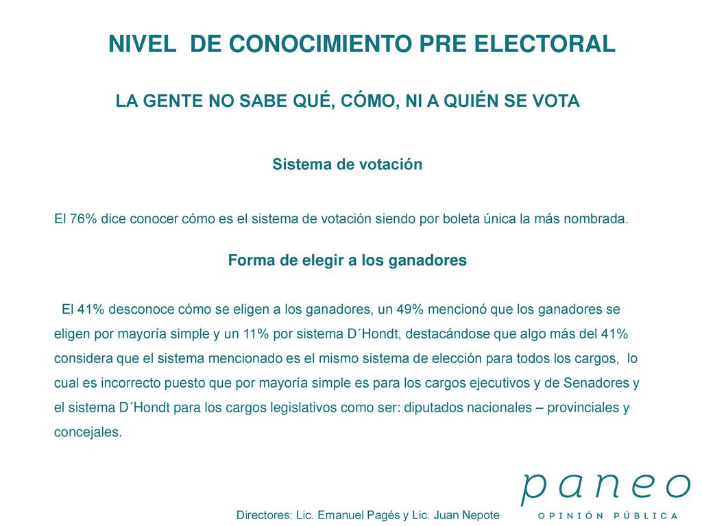 NIVEL DE CONOCIMIENTO PRE ELECTORAL Forma de elegir a los ganadores