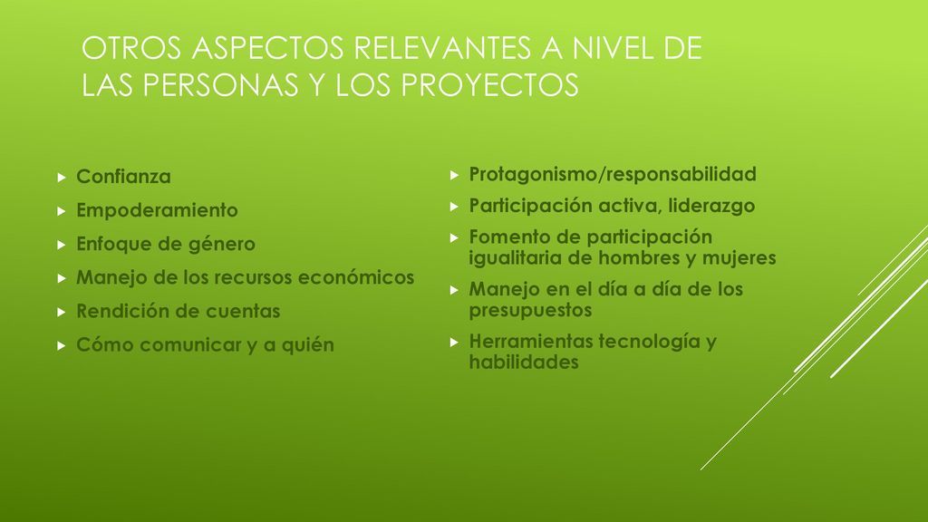 Otros aspectos relevantes a nivel de las personas y los proyectos