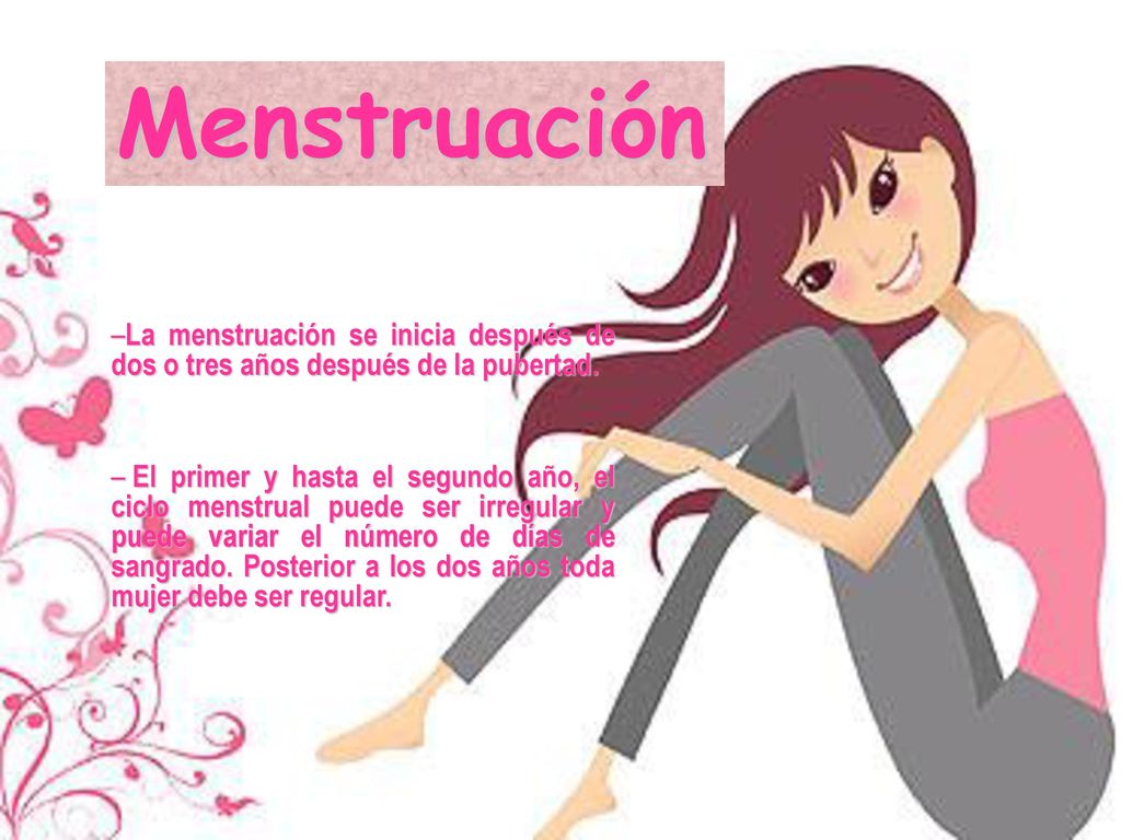 La menstruación se inicia después de dos o tres años después de la pubertad.