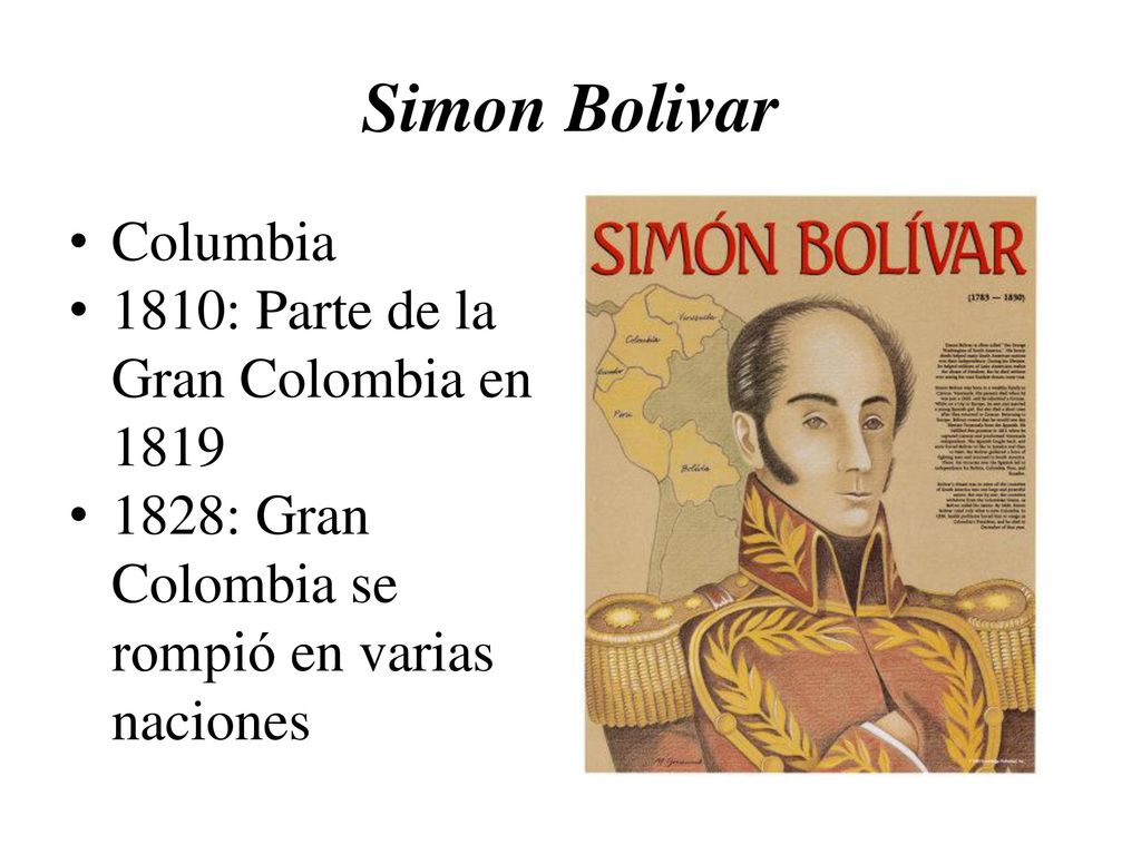 Simon Bolivar Columbia 1810: Parte de la Gran Colombia en 1819