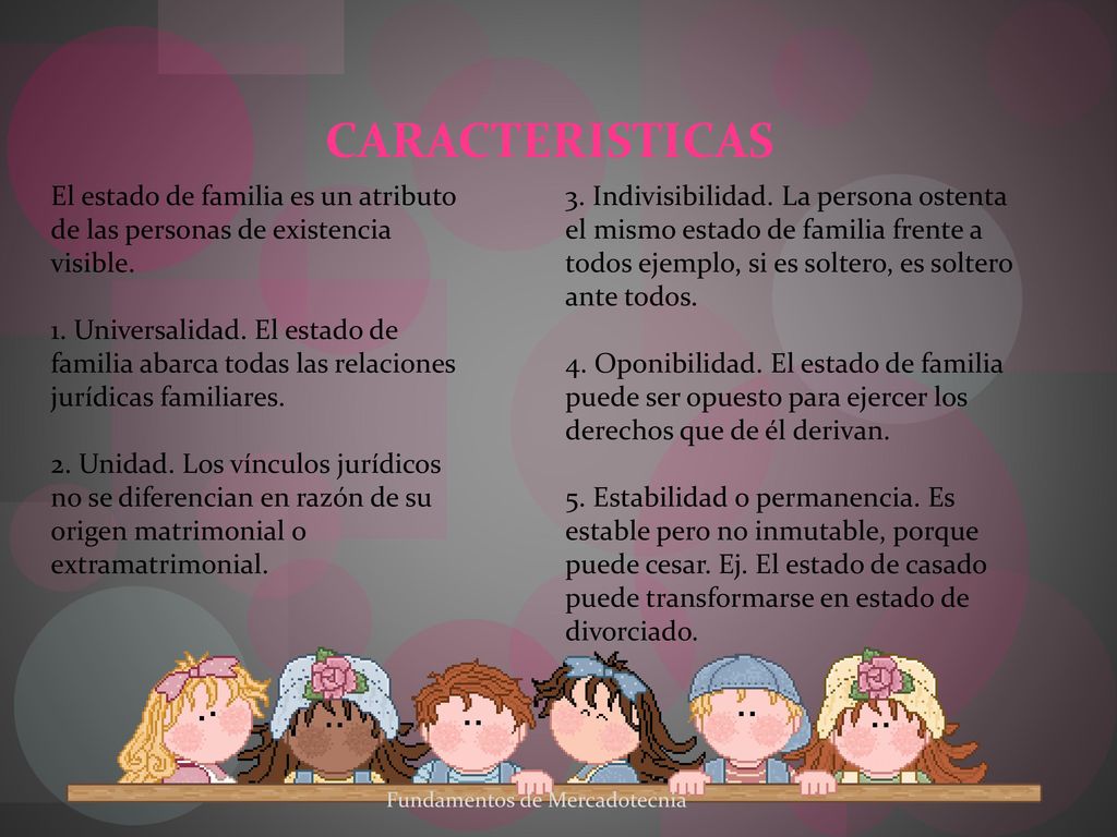 CARACTERISTICAS El estado de familia es un atributo de las personas de existencia visible.