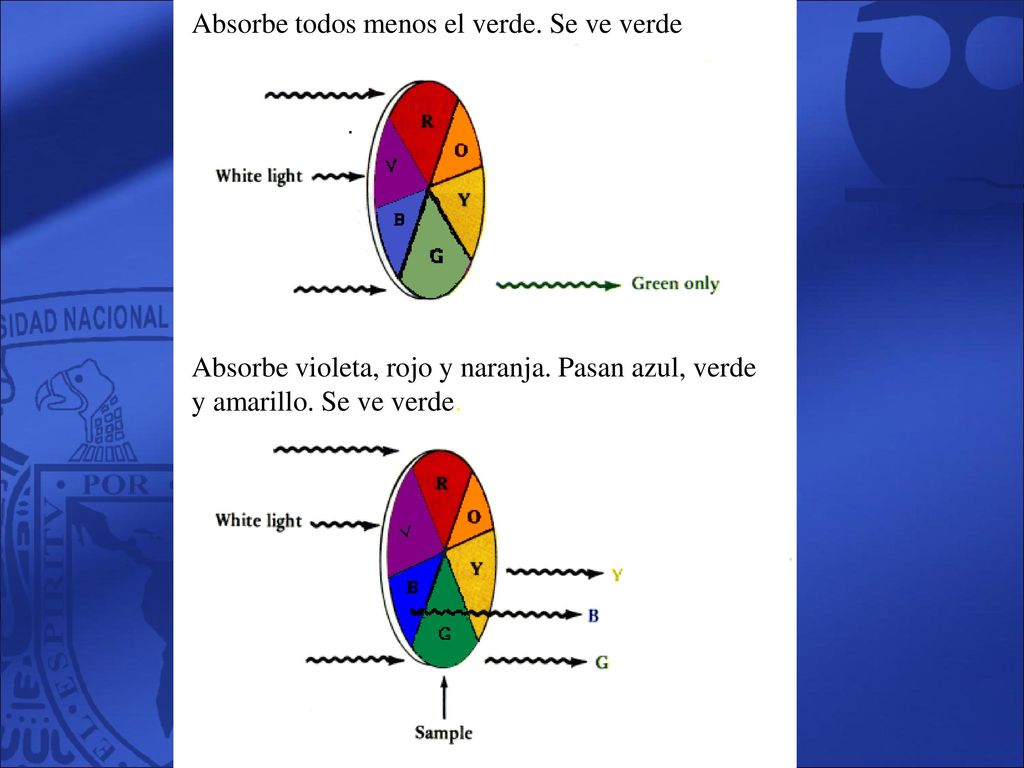 El color 2 Absorbe todos menos el verde. Se ve verde