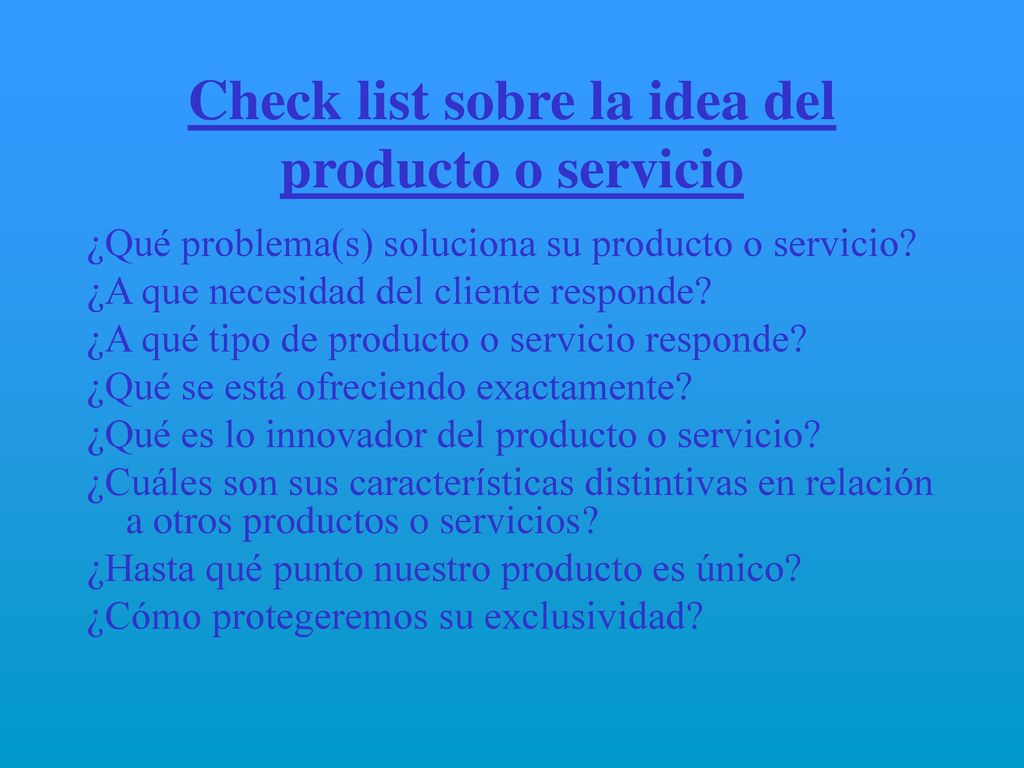 Check list sobre la idea del producto o servicio