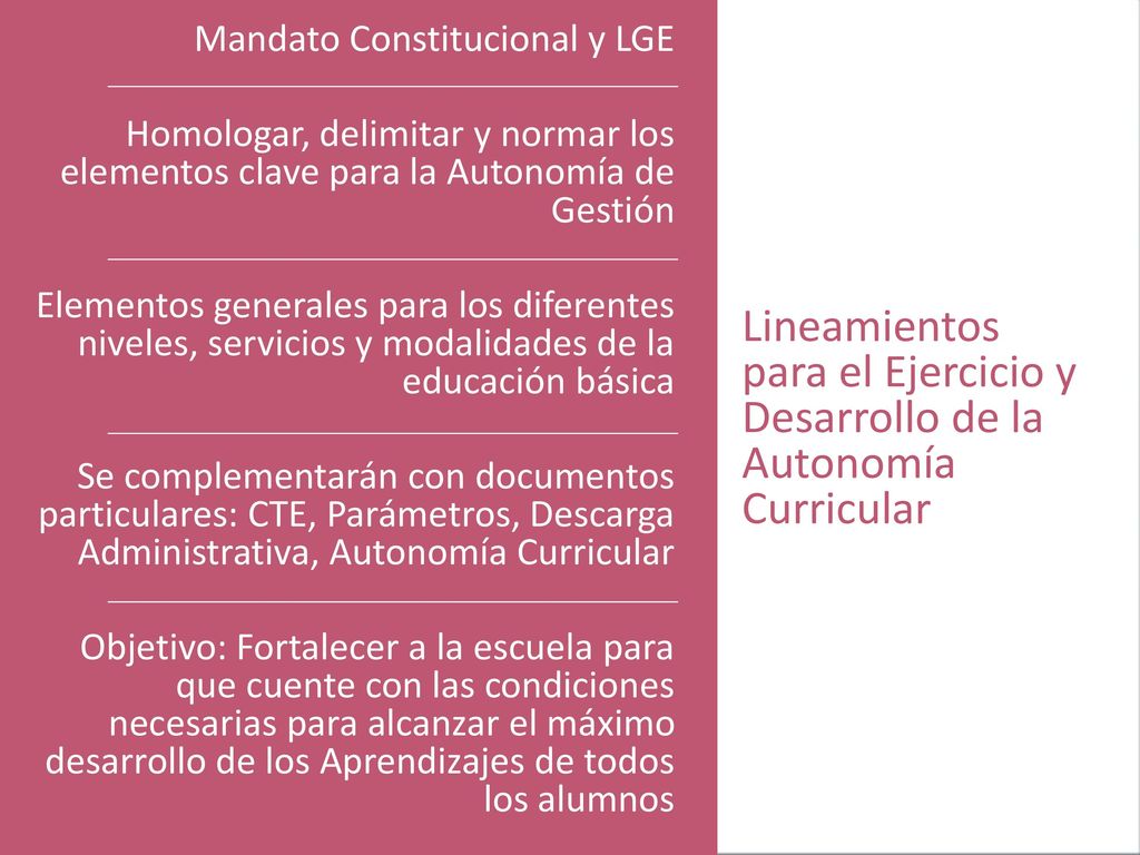 Lineamientos para el Ejercicio y Desarrollo de la Autonomía Curricular