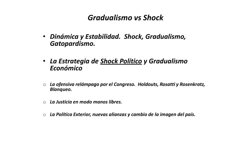 Gradualismo vs Shock Dinámica y Estabilidad. Shock, Gradualismo, Gatopardismo. La Estrategia de Shock Político y Gradualismo Económico.