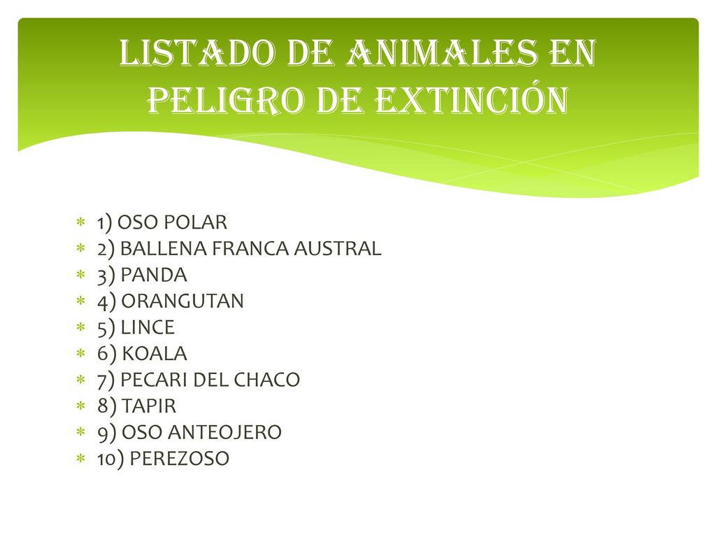 Listado de animales en peligro de extinción