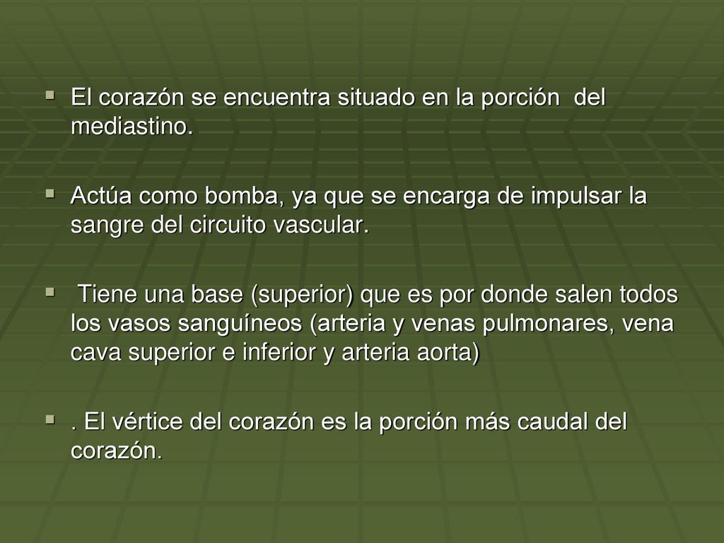 El corazón se encuentra situado en la porción del mediastino.