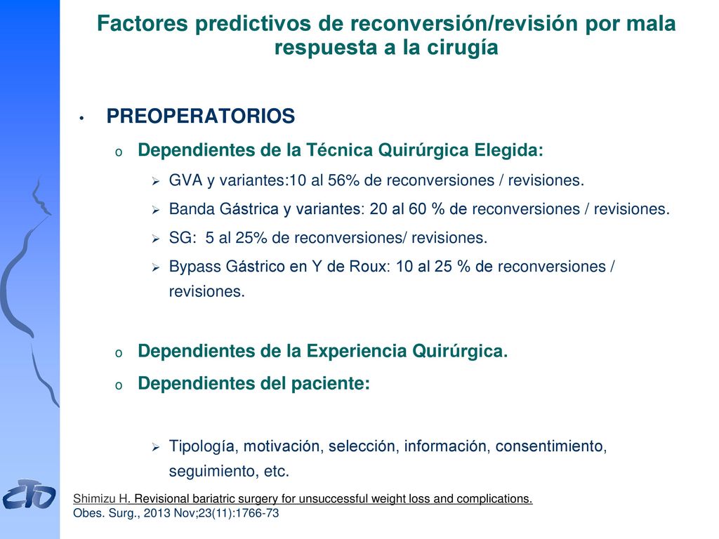 Factores predictivos de reconversión/revisión por mala respuesta a la cirugía