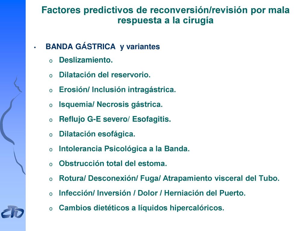 Factores predictivos de reconversión/revisión por mala respuesta a la cirugía