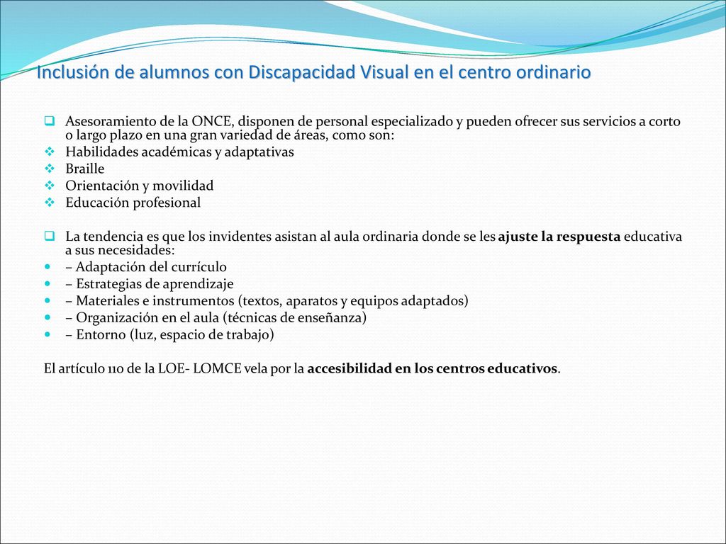 Inclusión de alumnos con Discapacidad Visual en el centro ordinario