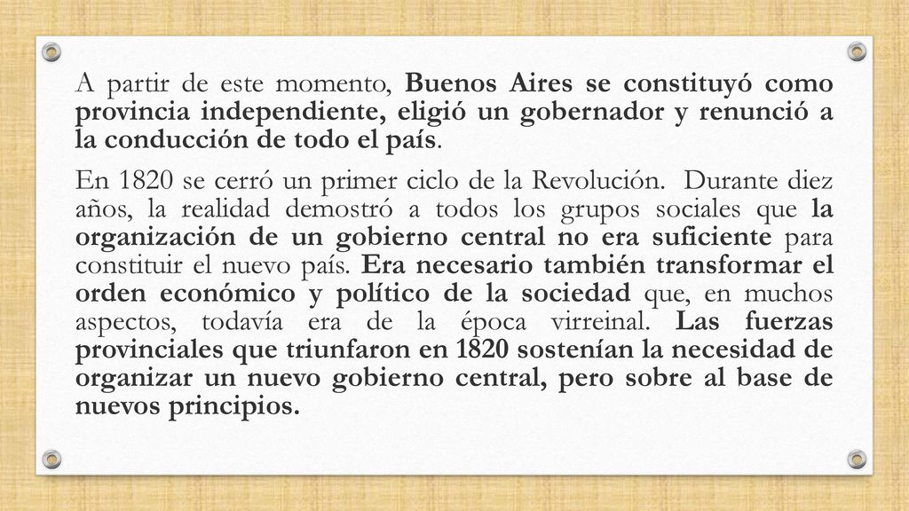 A partir de este momento, Buenos Aires se constituyó como provincia independiente, eligió un gobernador y renunció a la conducción de todo el país.