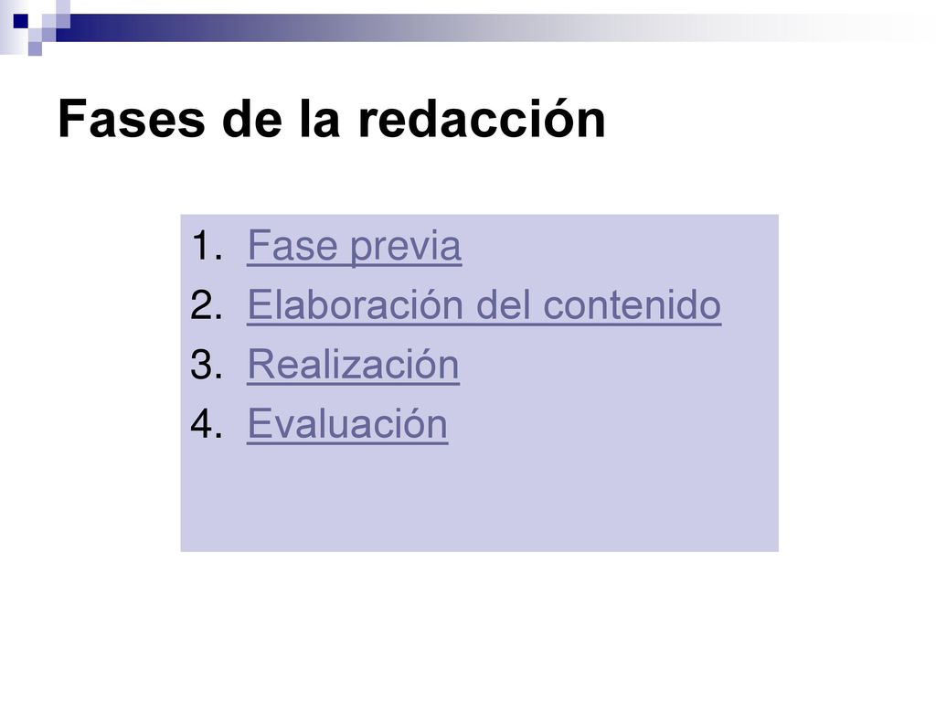 Fases de la redacción Fase previa Elaboración del contenido