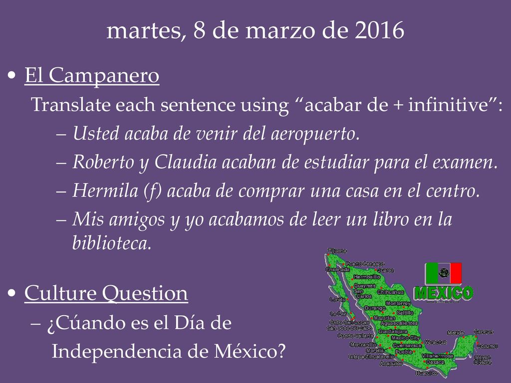 martes, 8 de marzo de 2016 El Campanero Culture Question