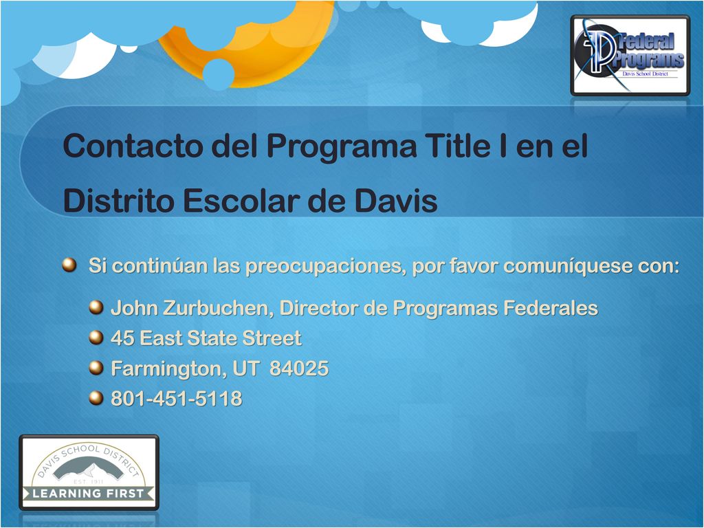 Contacto del Programa Title I en el Distrito Escolar de Davis