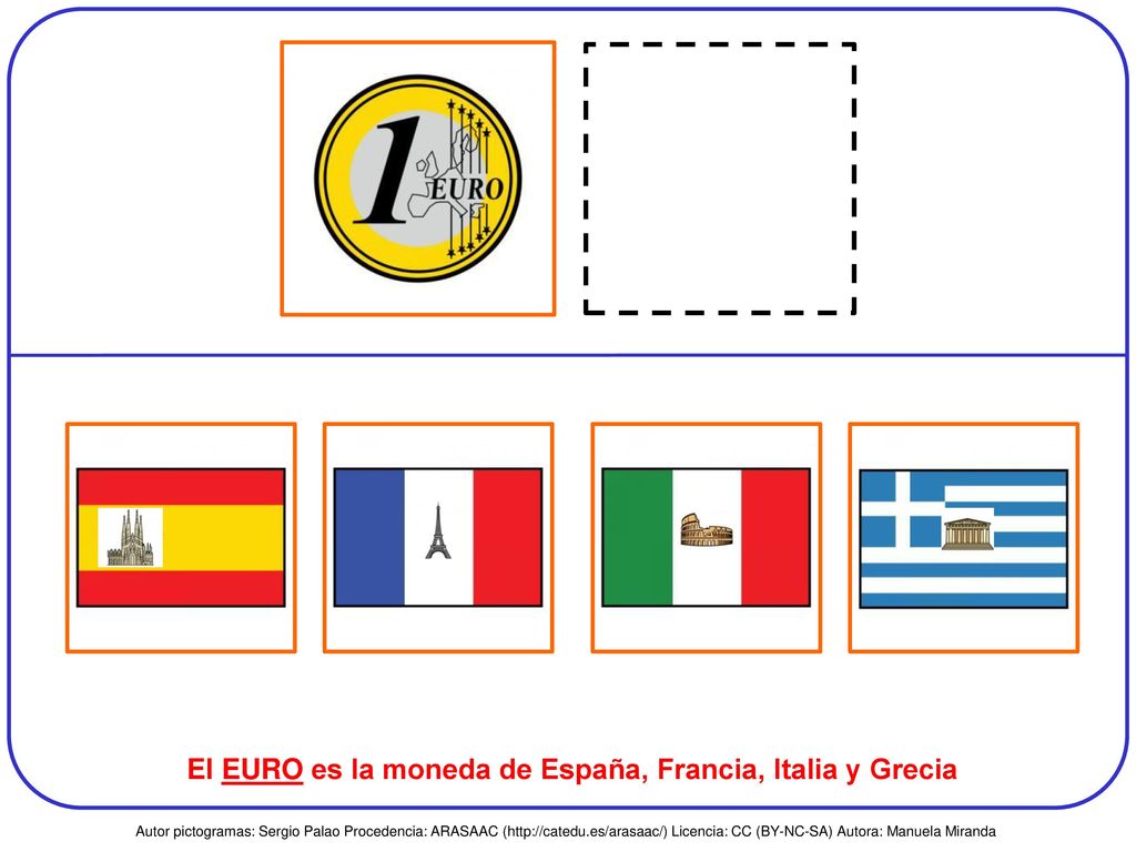 El EURO es la moneda de España, Francia, Italia y Grecia
