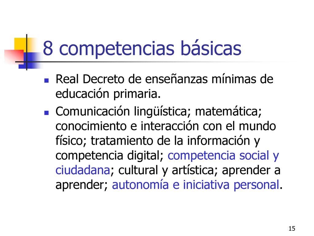 8 competencias básicas Real Decreto de enseñanzas mínimas de educación primaria.