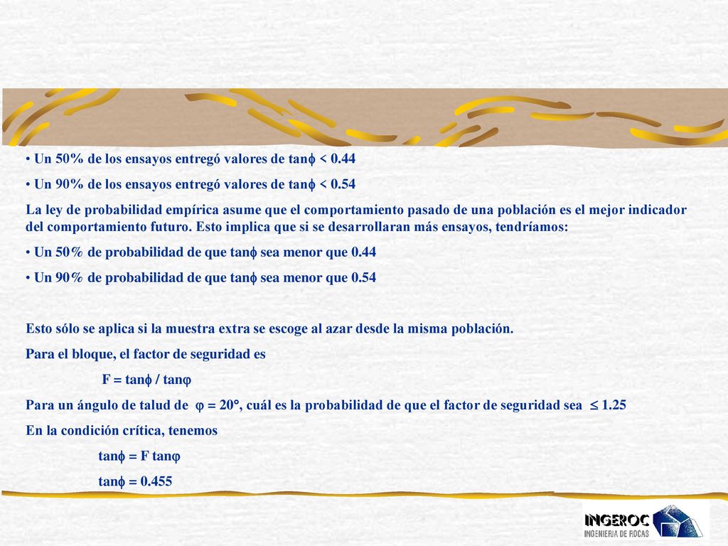 Un 50% de los ensayos entregó valores de tan < 0.44