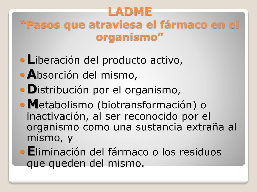 LADME Pasos que atraviesa el fármaco en el organismo