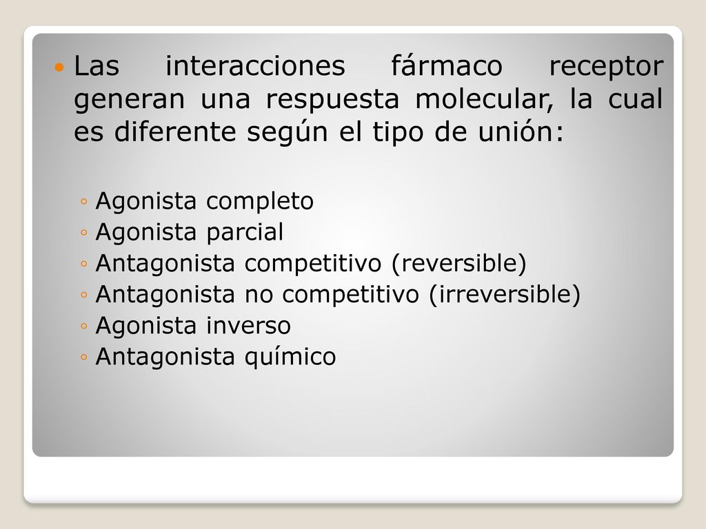 Las interacciones fármaco receptor generan una respuesta molecular, la cual es diferente según el tipo de unión: