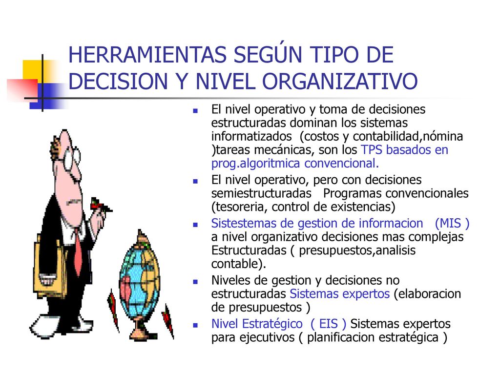 HERRAMIENTAS SEGÚN TIPO DE DECISION Y NIVEL ORGANIZATIVO