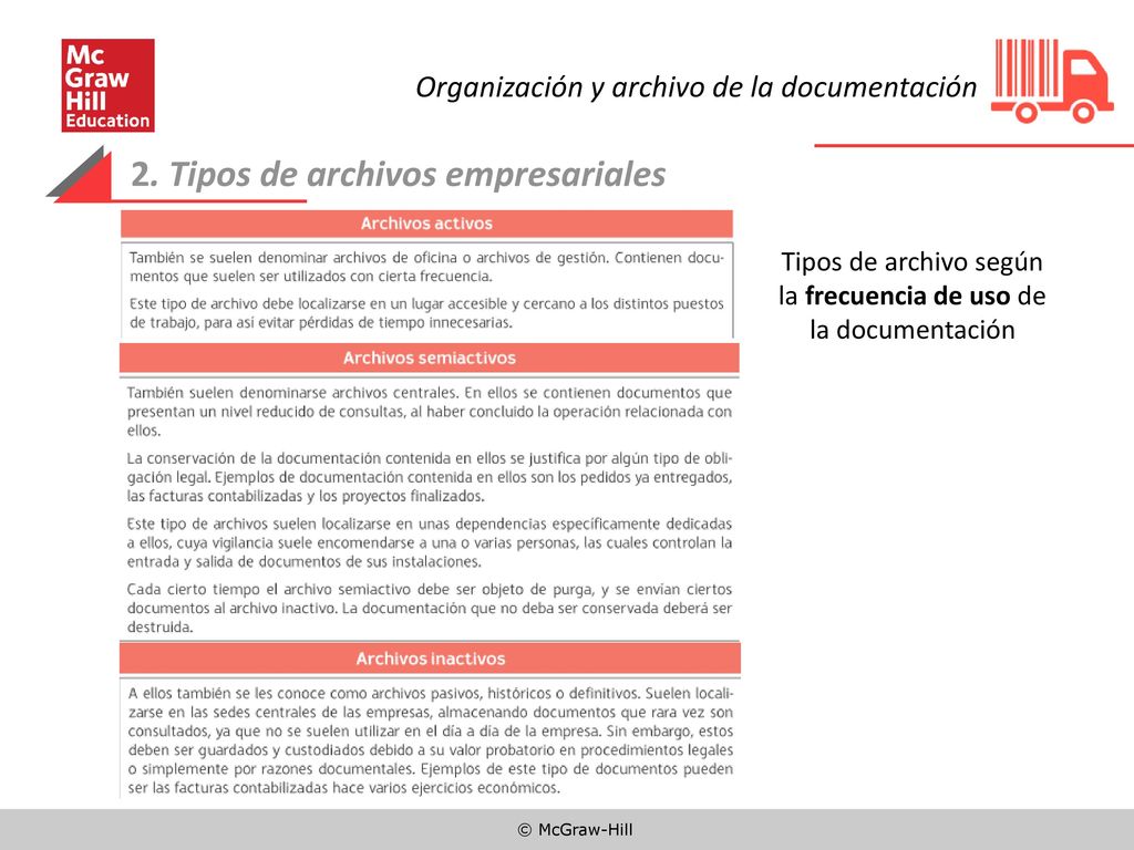 Tipos de archivo según la frecuencia de uso de la documentación