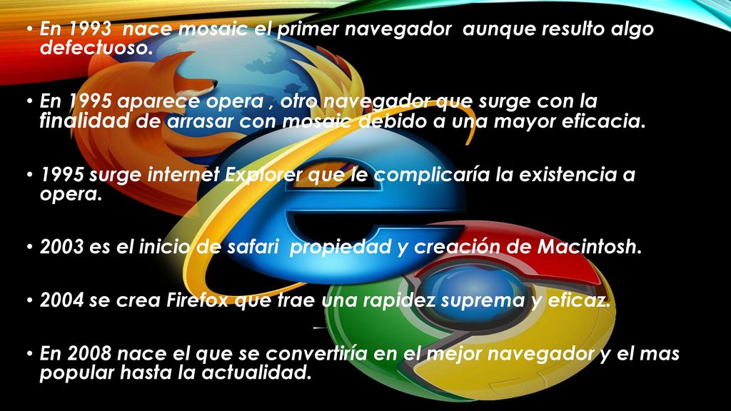 En 1993 nace mosaic el primer navegador aunque resulto algo defectuoso.