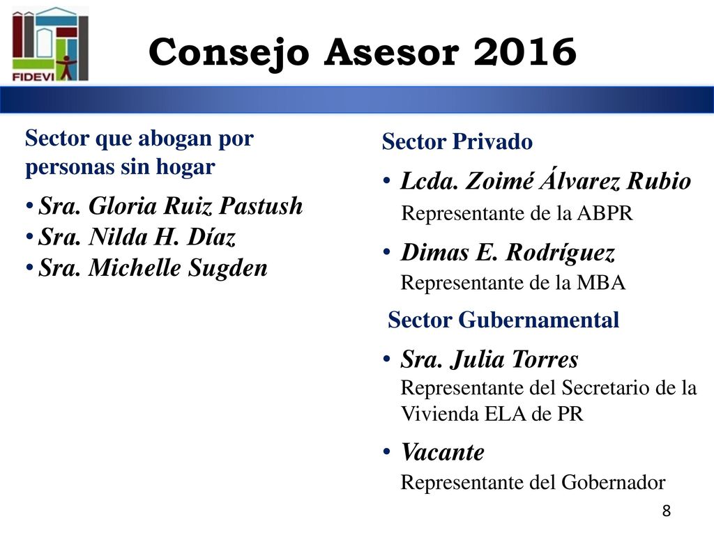 Consejo Asesor 2016 Lcda. Zoimé Álvarez Rubio Representante de la ABPR