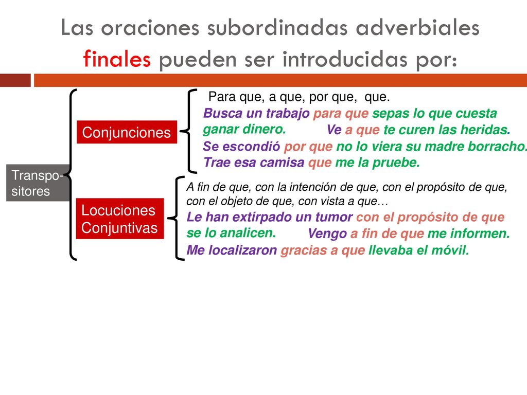 Las oraciones subordinadas adverbiales finales pueden ser introducidas por: