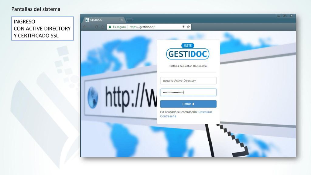 Pantallas del sistema INGRESO CON ACTIVE DIRECTORY Y CERTIFICADO SSL