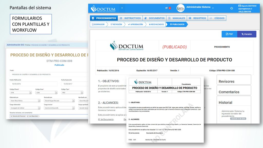 Pantallas del sistema FORMULARIOS CON PLANTILLAS Y WORKFLOW
